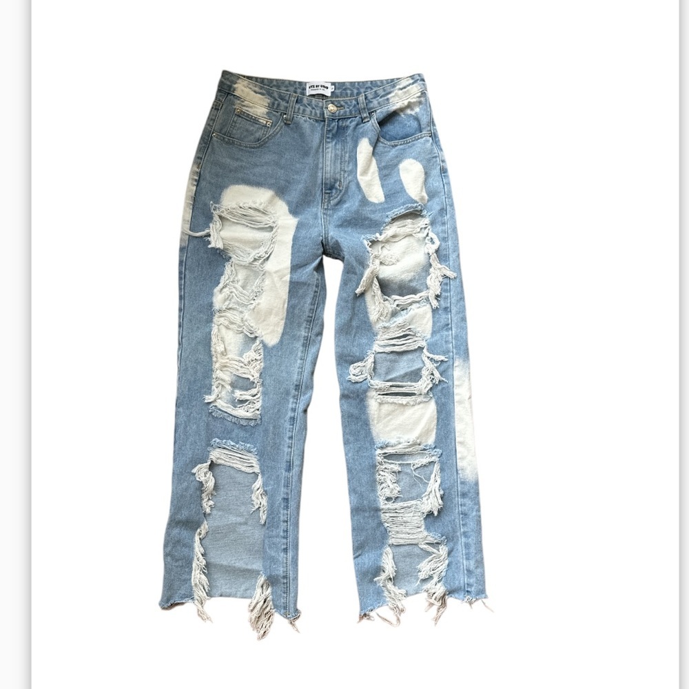LITZ By Uniq High Rise Heavily distressed straight leg jeans size L